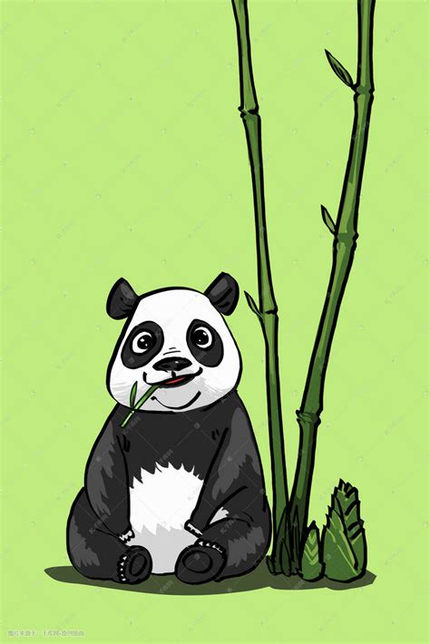 坐着吃竹子的大熊猫插画图片-千库网