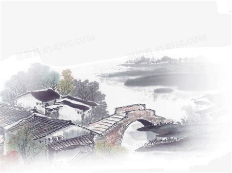 水墨画中的村庄图片免费下载_PNG素材_编号192ixgr7m_图精灵