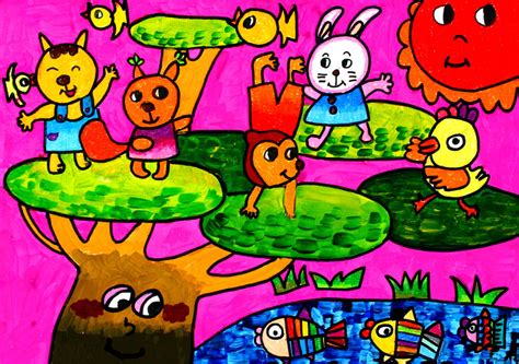 动物的世界 - 儿童画画大全_简单漂亮儿童画作品_基础入门儿童绘画教程 - 咿咿呀呀儿童手工网