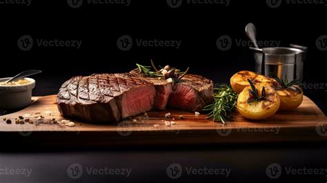 Fried dry aged beef fillet chateaubriand medallion steak natural with ...