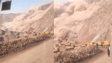 内蒙古煤矿坍塌瞬间画面：山体滑塌尘土滚滚，有车辆被吞没_手机新浪网