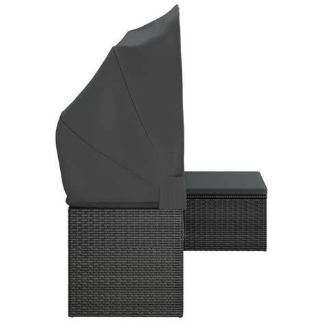 VidaXL 3-személyes fekete polyrattan kanapé tetővel és lábtartóval ...