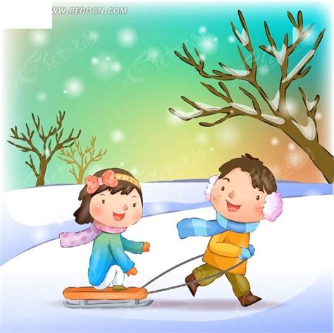 堆雪人的两个孩子插画图片下载-正版图片400084820-摄图网