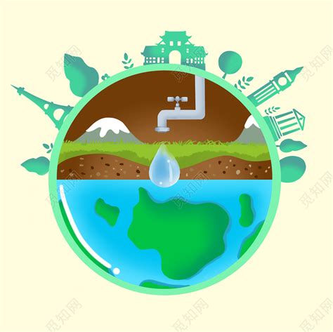 蓝色卡通手绘节约用水提倡环保地球生态平衡原创海报插画素材免费下载 - 觅知网