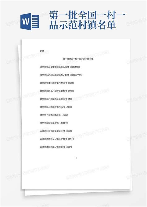 第一批全国一村一品示范村镇名单Word模板下载_编号qkrranvn_熊猫办公