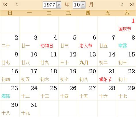 1977年的全年的日历表 1977全年日历农历表-神算网