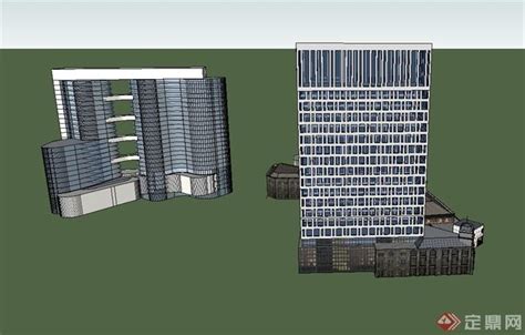 现代二层办公楼设计Su建筑单体模型[原创]