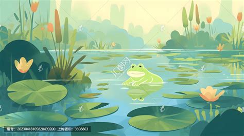 卡通池塘荷叶青蛙背景背景图片素材免费下载_熊猫办公
