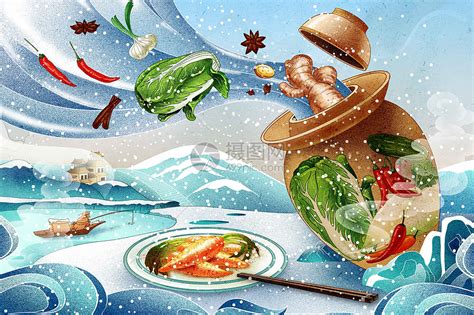 寒冬腊月美食年中国风插画插画图片下载-正版图片402021845-摄图网