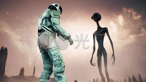 外星人和人类宇航员遇到高清摄影大图-千库网