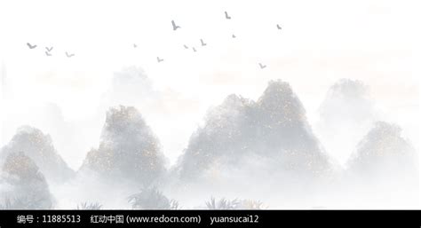 中国风缥缈云海间的起伏山川背景图 图片_水墨国风_编号11885513_红动中国