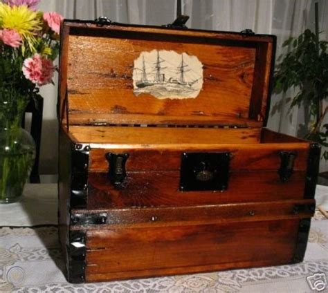 Antique Victorian Steamer Trunk Chest Document Box | #37935763