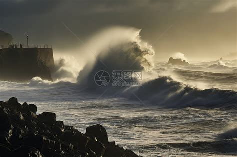 狂风怒号的海浪景观插画图片下载-正版图片600576548-摄图网