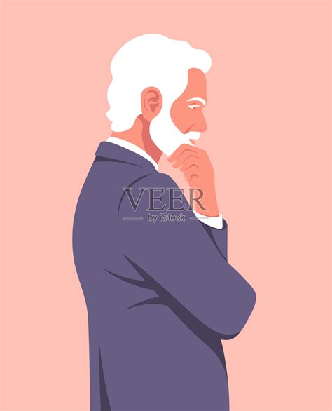 一个沉思的男人的侧面肖像。一位上了年纪的商人正在沉思。业务的问题。插画图片素材_ID:344615138-Veer图库