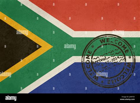 Welcome to South Africa flag with passport stamp Stock Photo - Alamy
