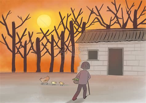 孤独老人回家的夕阳插画图片下载-正版图片400121198-摄图网