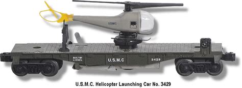 LIONEL TRAINS 3429 U.S.M.C. HELICOPTER LAUNCHING FLAT CAR