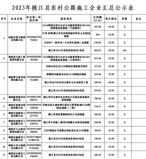 桃江县2023年度农村公路施工企业信用评价结果的公示