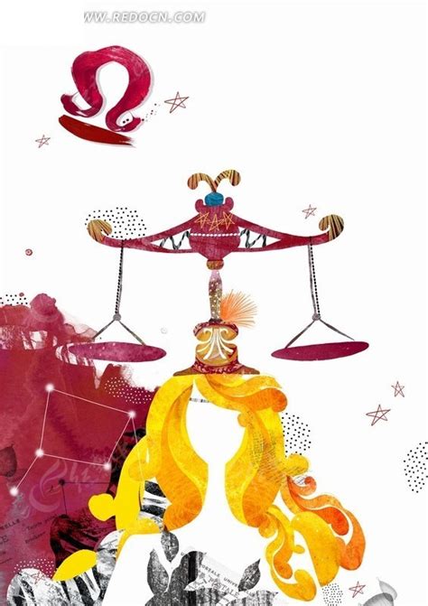 天秤座—美女头上的天平插画psd分层素材免费下载_红动中国