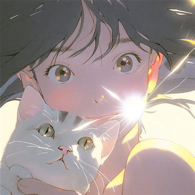 甜美女生头像抱猫动漫版