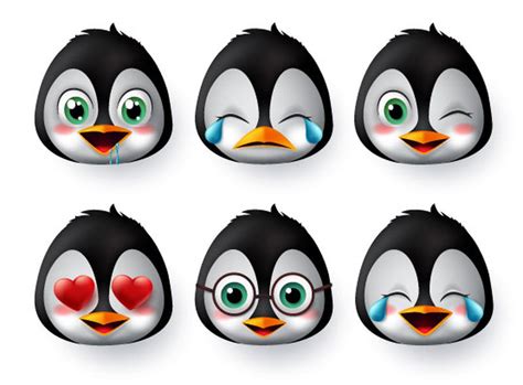 表情符号或表情企鹅脸向量集-企鹅表情动物脸上带有爱-哭-笑-可爱和饥饿的面部表情特征隔离在白色背景下-矢量图解素材-高清图片-摄影照片-寻图 ...