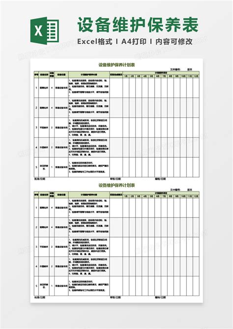 设备维护保养计划表EXCEL模板下载_计划表_图客巴巴