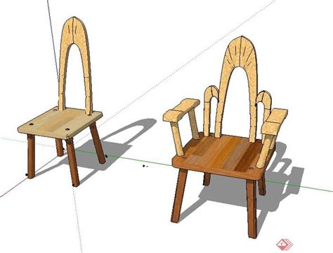两把日式风格高背椅子su模型