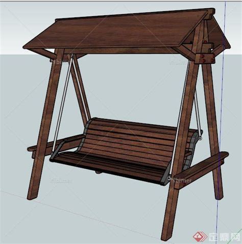 中式木制秋千椅su模型 - SketchUp模型库 - 毕马汇 Nbimer