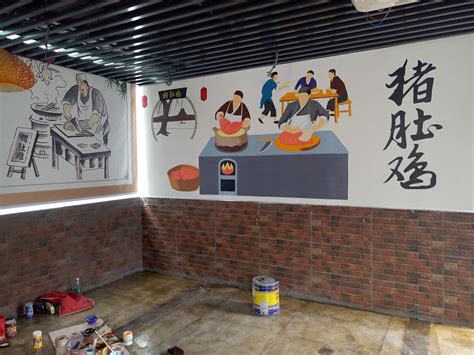 餐饮店墙绘手绘墙彩绘3D画涂鸦_睿泽艺术-站酷ZCOOL