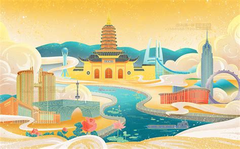 常州城市形象中国风插画 | 旅游文创 | 周边产品包装设计插画设计_AJ酱小饼设计作品--致设计