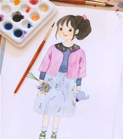 少儿书画作品-可爱的小姑娘/儿童书画作品可爱的小姑娘欣赏_中国少儿美术教育网