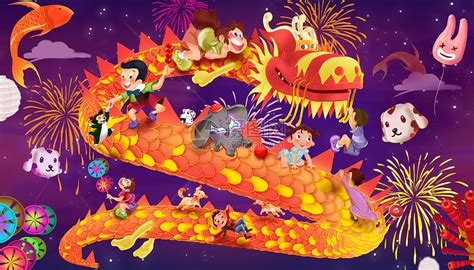 新年春节舞龙孩童素材图片免费下载-千库网