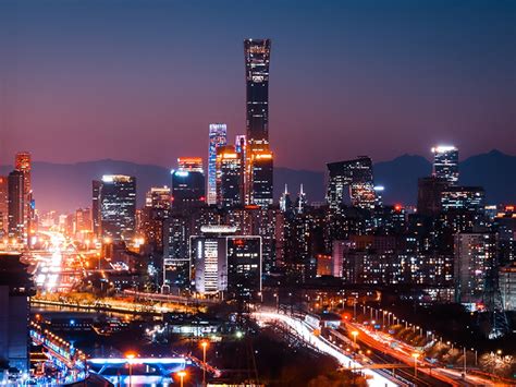 北京CBD夜景城市风光