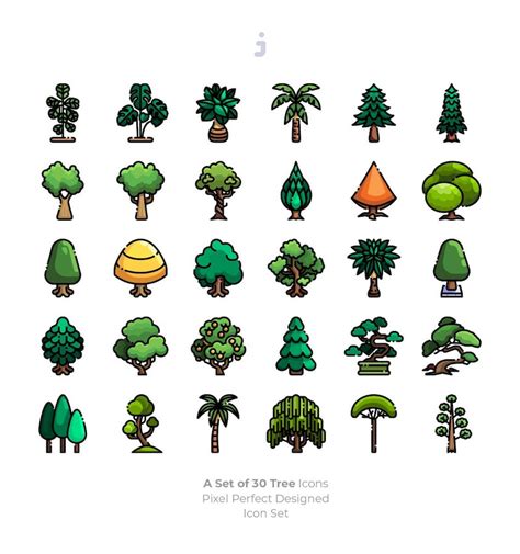 30个可爱的树木植物矢量图标素材 - 25学堂