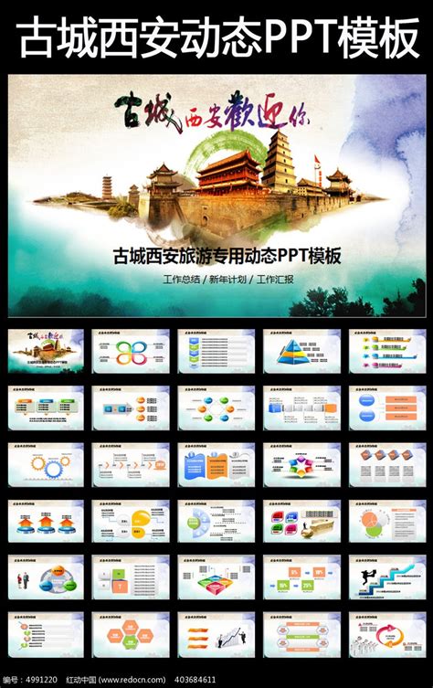 陕西西安印象旅游美食景点介绍PPT模板 - 彩虹办公