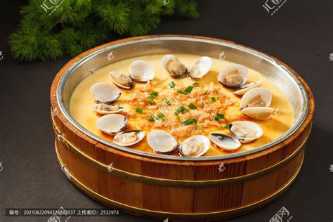 白贝瑶柱蒸水蛋,中国菜系,食品餐饮,摄影素材,汇图网www.huitu.com