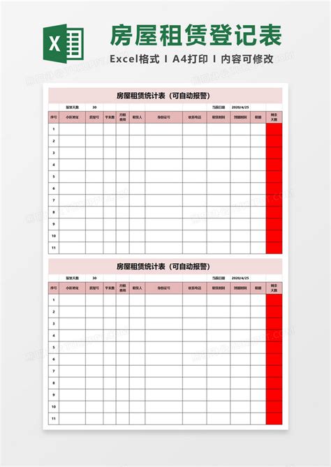 房屋租赁统计表Excel模板下载_熊猫办公