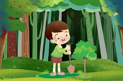 植树节在树林种树的男孩插画图片下载-正版图片401685546-摄图网