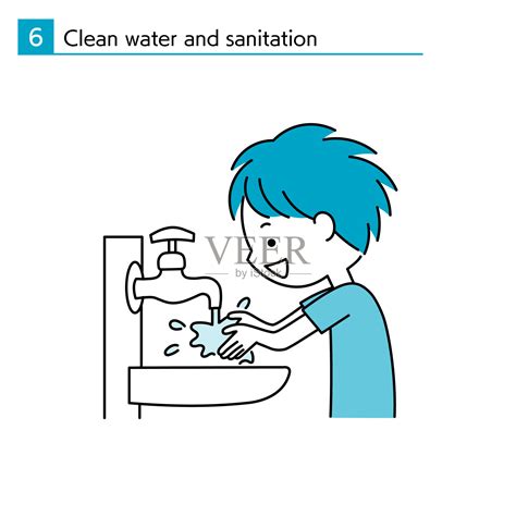 说明简单的可持续发展目标:手洗干净的水和卫生设施插画图片素材_ID:409160413-Veer图库