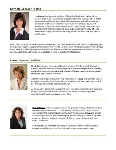 Keynote Speaker Profile Career Speaker Profiles - NWCT