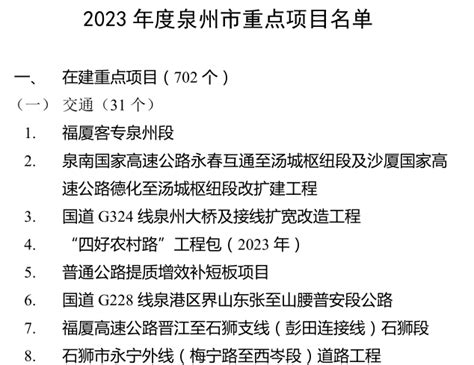泉州市2023年度市重点项目名单-重点项目-专题项目-中国拟在建项目网