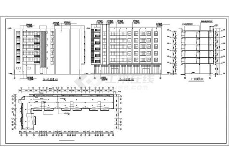 5700平米7层框混结构商住楼建筑设计CAD图纸（底层为车库+商店）_住宅小区_土木在线