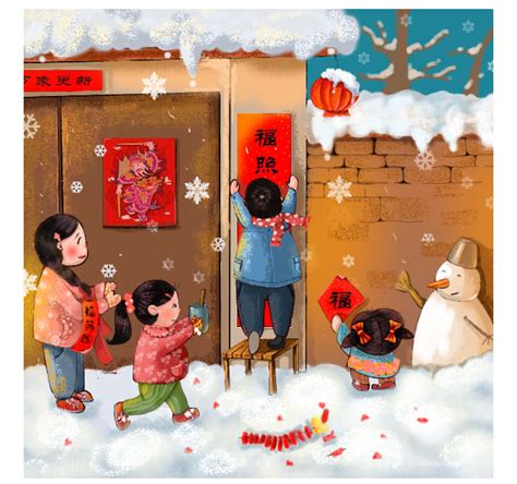 春节习俗元旦节新年烟花2021年春节街道放鞭炮的儿童海报插画图片素材免费下载 - 觅知网