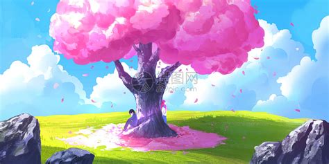 樱花树下的爱情插画图片下载-正版图片400090564-摄图网