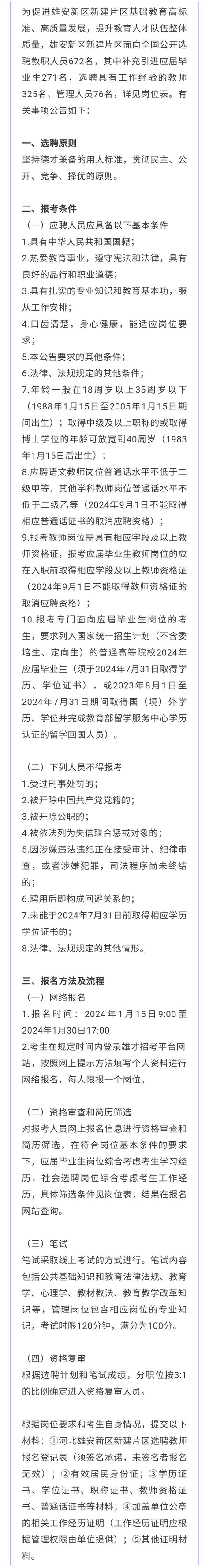 2022北京援建雄安新区交钥匙项目中学公开招聘教职工47名报名截止时间12月31日（河北）