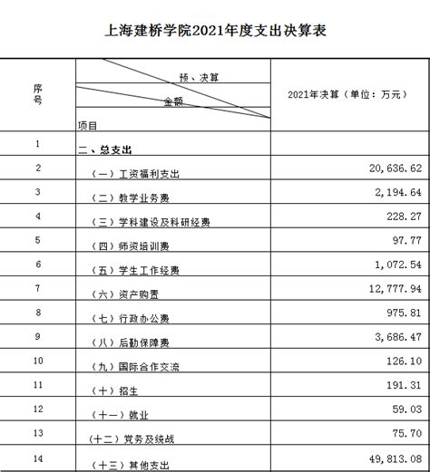 上海建桥学院2021年度支出决算表