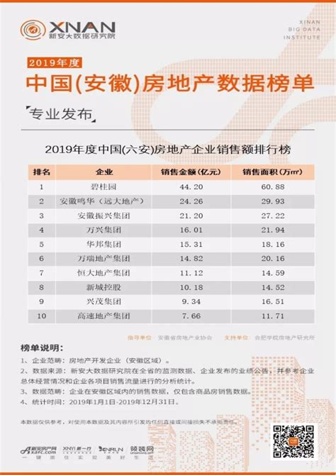 2019年度中国（六安）房地产企业销售金额排行榜-新安大数据研究院-新安房产网