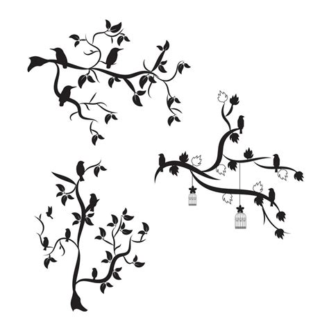 birds on branches. nature and animal, silhouette and flower and ...