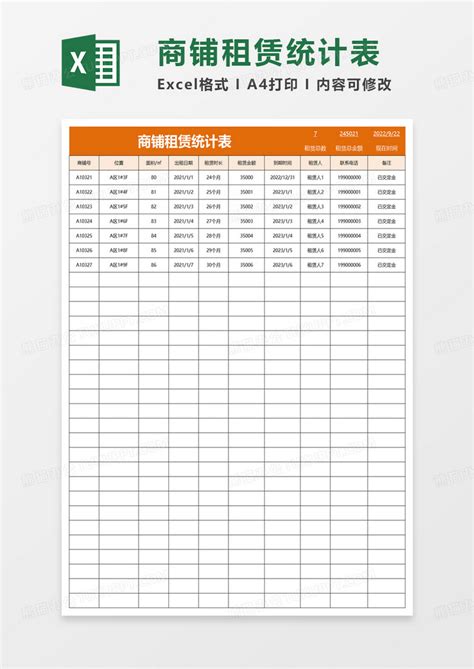 商铺租赁统计表Excel模板下载_熊猫办公