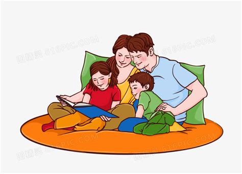 手绘卡通家长陪孩子一起阅读看书免抠元素图片免费下载_PNG素材_编号vn2ioxrpx_图精灵
